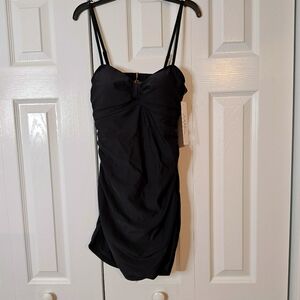 Stylish Nicole Miller Black Bandeau Swimdress W/ Shirring. NWT! Size S Swimsuit.